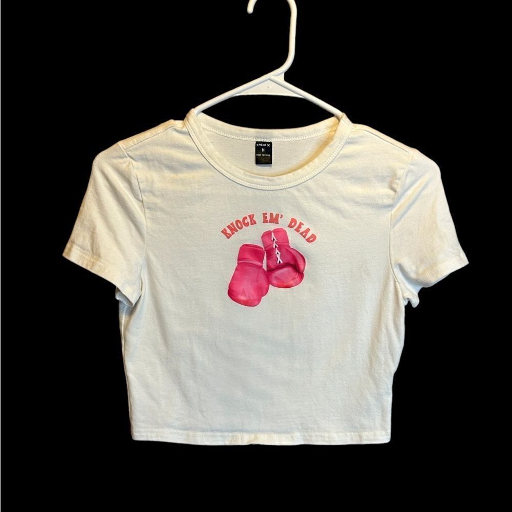 5‎ for $25🔥Shein "Knock Em' Dead" Boxing Gloves Cropped T-Shirt Juniors Medium